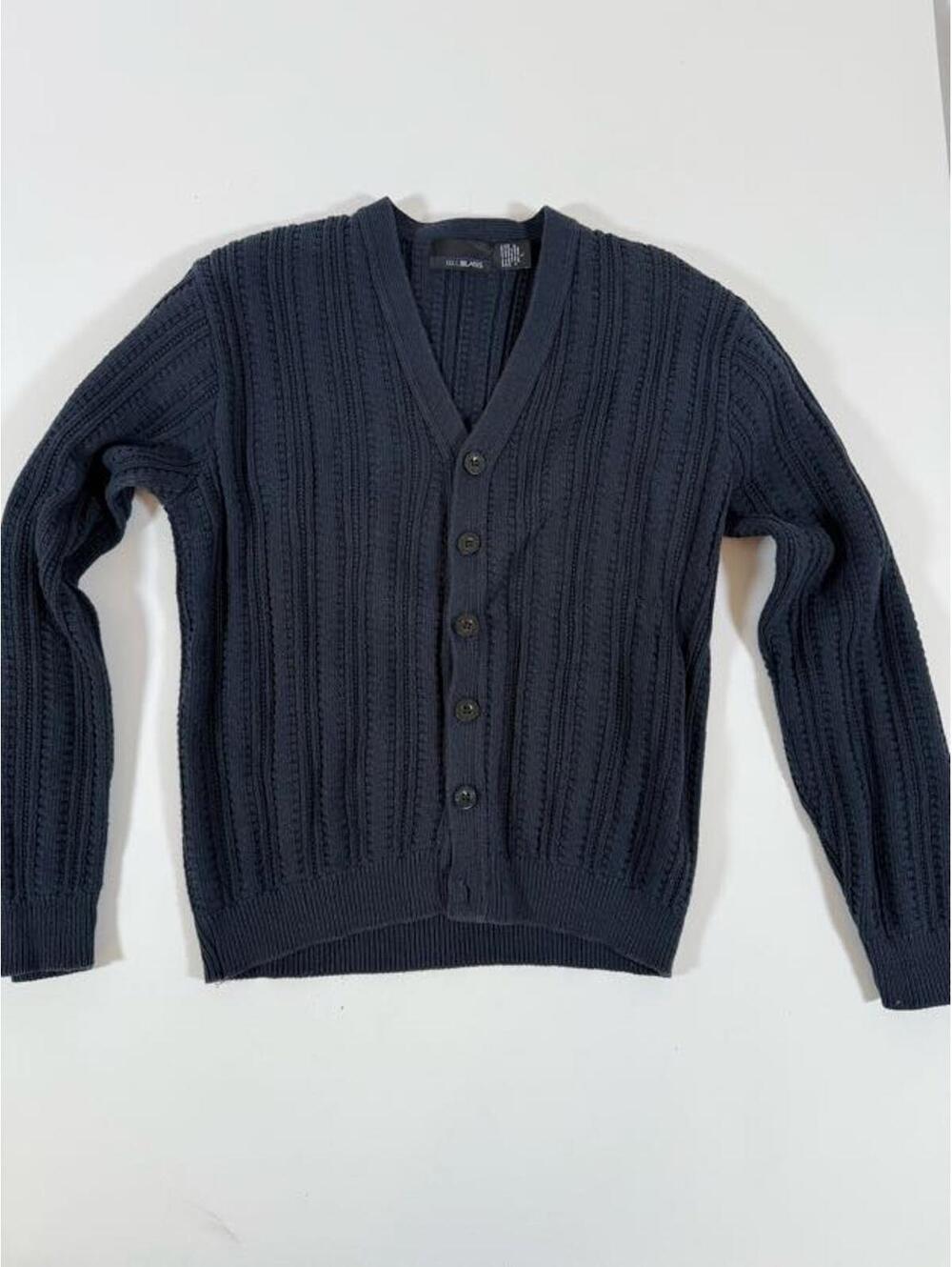 Bill Blass Navy Blue Cotton Acrylic Cardigan Sweater Large